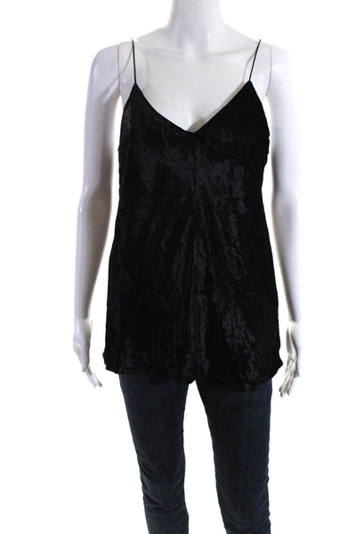 T Alexander Wang Women's V-Neck Spaghetti Straps Velvet Tank top Black Size S