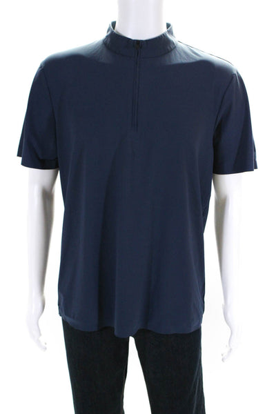 Theory Mens Dark Blue Half Zip High Neck Short Sleeve Shirt Top Size L