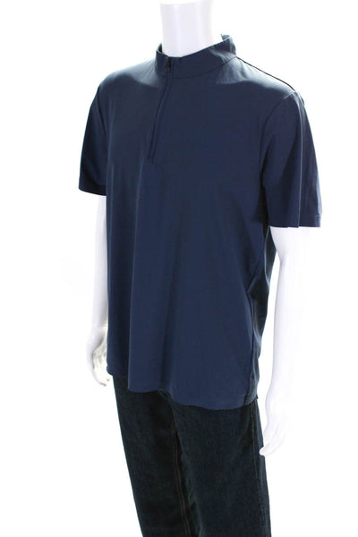 Theory Mens Dark Blue Half Zip High Neck Short Sleeve Shirt Top Size L