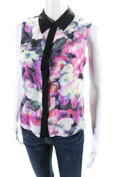 Cynthia Steffe Womens Sleeveless Floral Button Down Blouse Pink Black Size 4