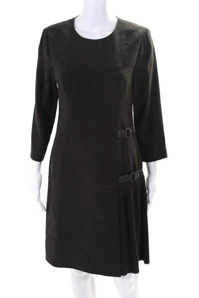 Carlisle Womens Dark Brown Crew Neck Buckle Detail Long Sleeve Shift Dress Size8