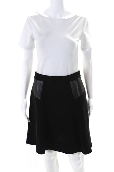 Raquel Allegra Womens Solid Black Drawstring Pleated Midi A-line Skirt Size 3