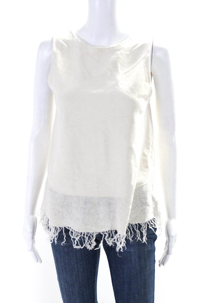 Theory Womens Cream Linen Blend Fringe Edge Crew Neck Tank Top Size S