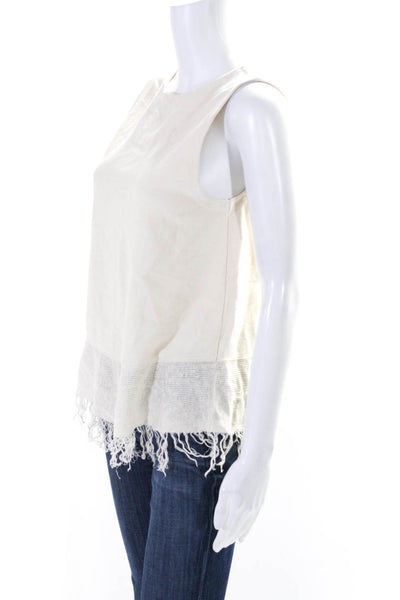 Theory Womens Cream Linen Blend Fringe Edge Crew Neck Tank Top Size S