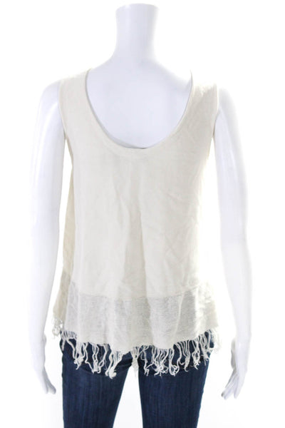 Theory Womens Cream Linen Blend Fringe Edge Crew Neck Tank Top Size S