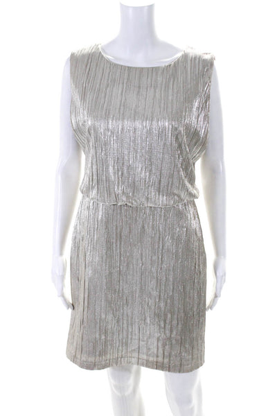 Phoebe Couture Womens Round Neck Sleeveless Drop Waist Metallic Mini Dress Size