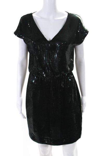 Trina Turk Women's V-Neck Sleeveless Cinch Waist Sequin Mini Dress Black Size 2