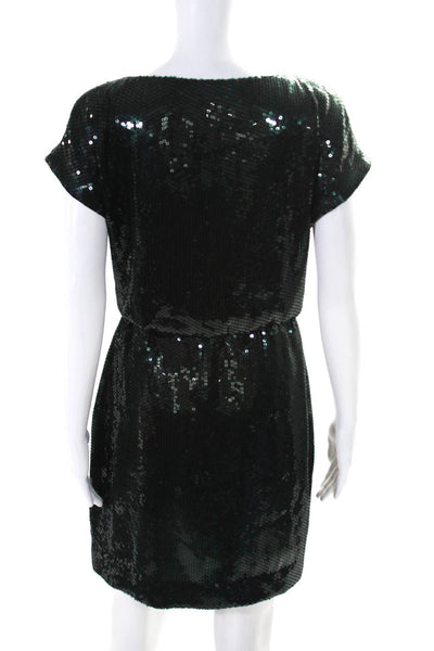 Trina Turk Women's V-Neck Sleeveless Cinch Waist Sequin Mini Dress Black Size 2