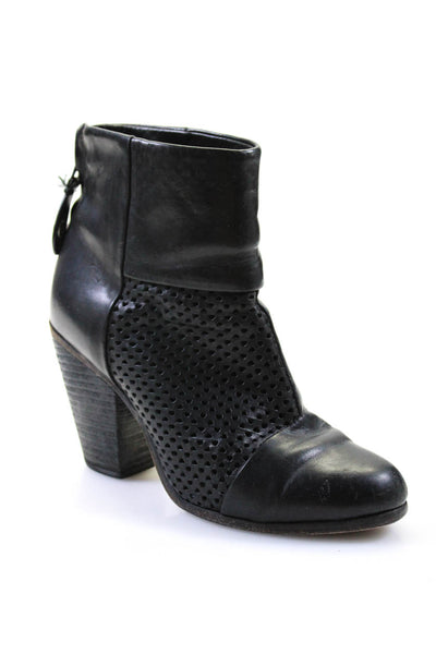 Rag & Bone Women's Round Toe Block Heels Mesh Ankle Leather Boot Black Size 5