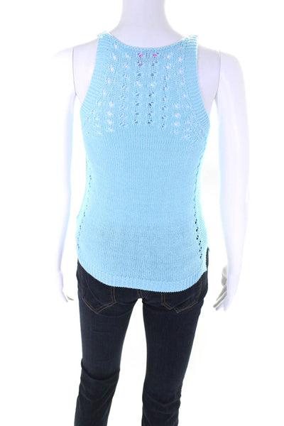 Lily Pulitzer Womens Knitted Round Neck Textured Pullover Tank Top Blue Size 2XS