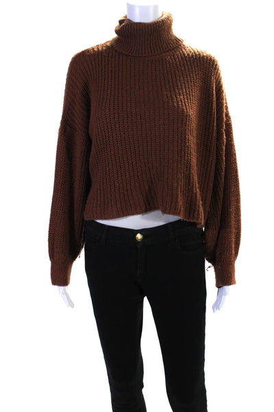 Piccola Womens Knit Long Sleeve Pullover Cropped Turtleneck Sweater Brown Size M