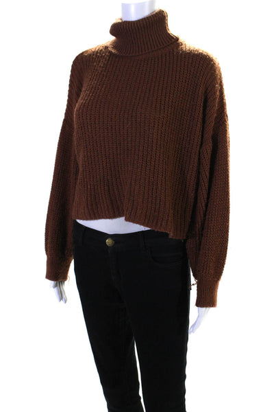 Piccola Womens Knit Long Sleeve Pullover Cropped Turtleneck Sweater Brown Size M