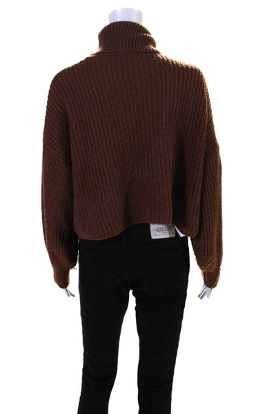 Piccola Womens Knit Long Sleeve Pullover Cropped Turtleneck Sweater Brown Size M