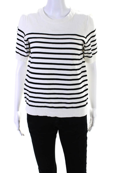 Zesica Womens Short Sleeve Crew Neck Striped Shirt White Black Size Small