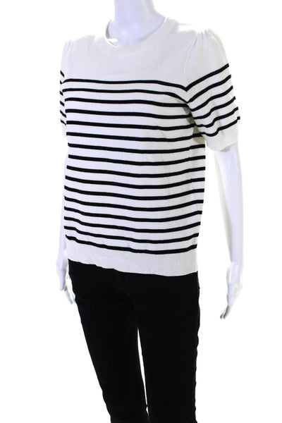 Zesica Womens Short Sleeve Crew Neck Striped Shirt White Black Size Small