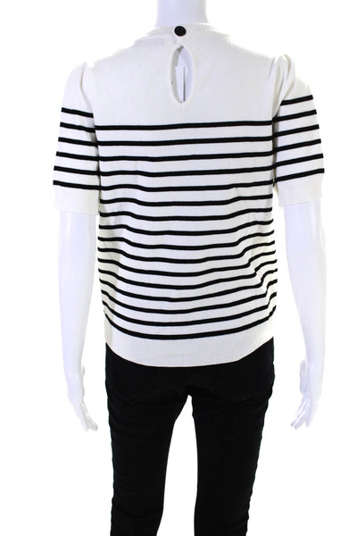 Zesica Womens Short Sleeve Crew Neck Striped Shirt White Black Size Small