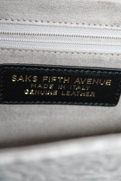 Saks Fifth Avenue Womens Embossed Animal Print Envelope Clutch Handbag Beige