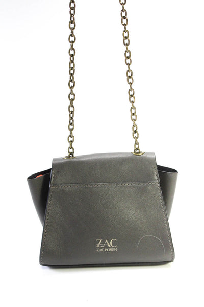 Zac Posen Womens Dark Gray Chain Strap Mini Crossbody Bag Handbag