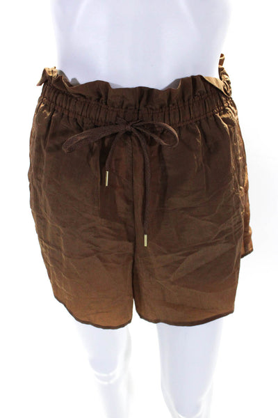 Varley Womens Ruched Textured Drawstring Tied High Rise Shorts Brown Size S