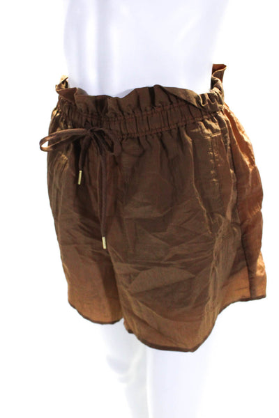 Varley Womens Ruched Textured Drawstring Tied High Rise Shorts Brown Size S