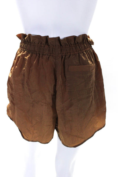 Varley Womens Ruched Textured Drawstring Tied High Rise Shorts Brown Size S