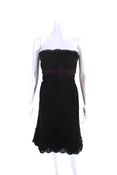 Badgley Mischka Womens Lace Strapless High Waist A Line Dress Black Purple Size