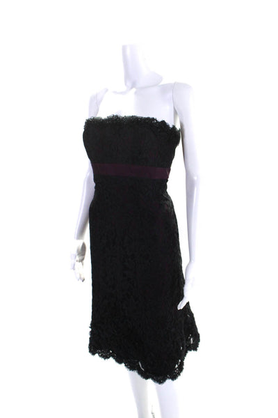 Badgley Mischka Womens Lace Strapless High Waist A Line Dress Black Purple Size