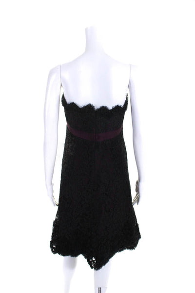 Badgley Mischka Womens Lace Strapless High Waist A Line Dress Black Purple Size