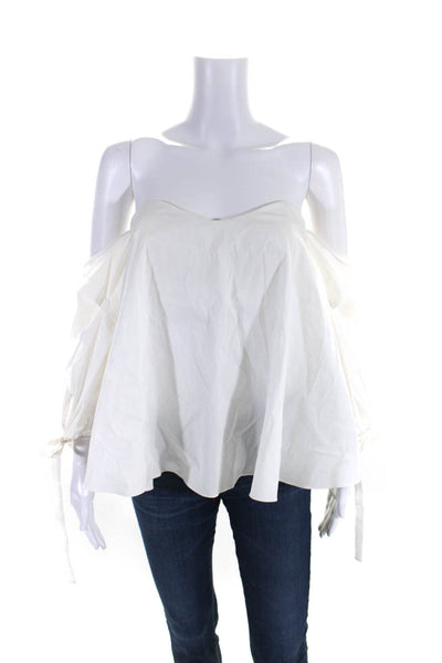 Caroline Constas Womens Off The Shoulder Long Sleeves Blouse White Size Small