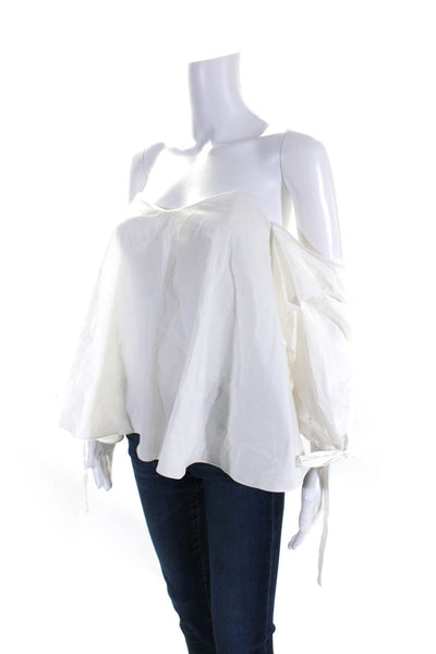 Caroline Constas Womens Off The Shoulder Long Sleeves Blouse White Size Small