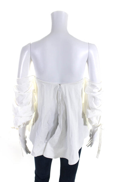 Caroline Constas Womens Off The Shoulder Long Sleeves Blouse White Size Small