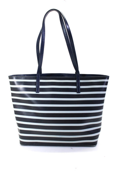 Kate Spade New York Womens Leather Striped Tote Shoulder Handbag Blue Black