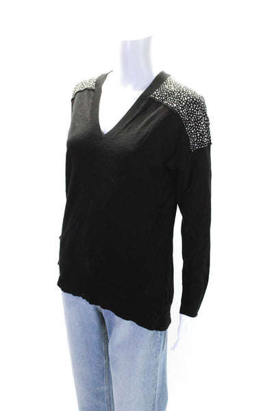 Michael Michael Kors Women's V-Neck Long Sleeves Embellish Sweater Black Size S