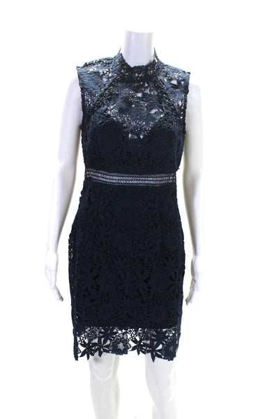 Bardot Women's Round Neck Sleeveless Embroidered Fitted Midi Dress Blue Size 6