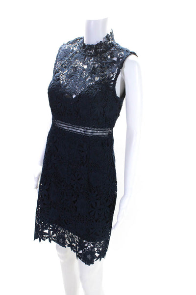 Bardot Women's Round Neck Sleeveless Embroidered Fitted Midi Dress Blue Size 6