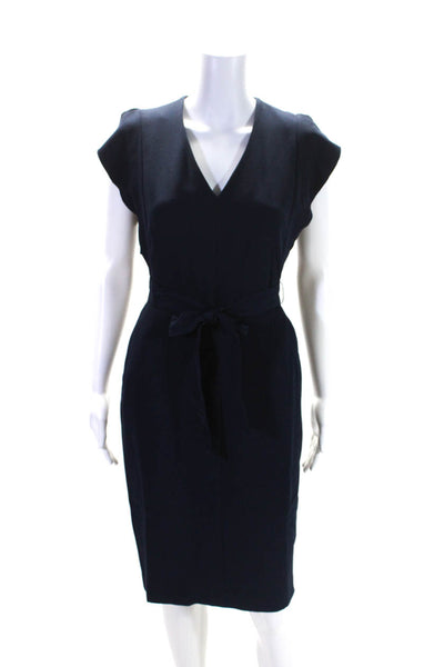 Eliza J Women's V-Neck Sleeveless A-Line Tie Waist Mini Dress Navy Blue Size 2