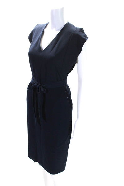 Eliza J Women's V-Neck Sleeveless A-Line Tie Waist Mini Dress Navy Blue Size 2