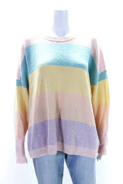 J Crew Womens Pastel Color Block Crew Neck Sweater Pink Blue Yellow Size XL