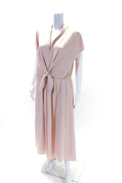 Gal Meets Glam Womens Knotted Satin V Neck Sleeveless Midi Dress Pink Size 12