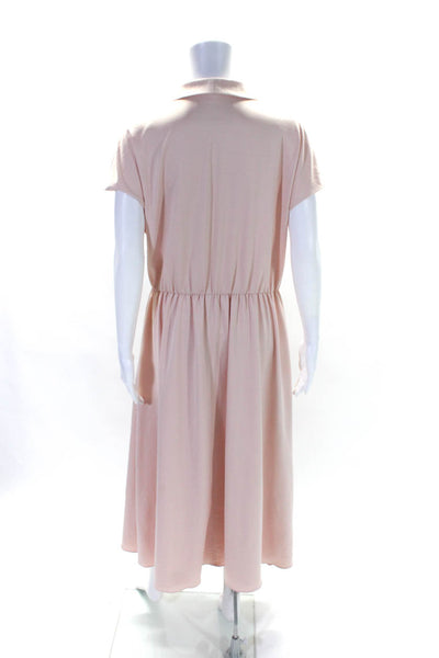 Gal Meets Glam Womens Knotted Satin V Neck Sleeveless Midi Dress Pink Size 12