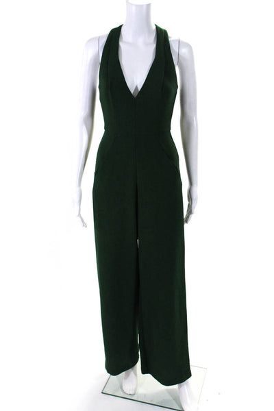 Black Halo Womens Crepe V Neck Wide Leg Racerback Jumpsuit Green Size 0