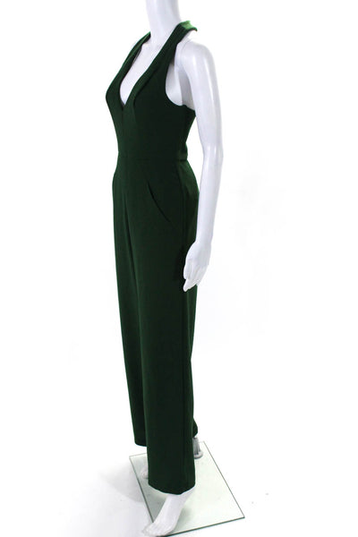 Black Halo Womens Crepe V Neck Wide Leg Racerback Jumpsuit Green Size 0