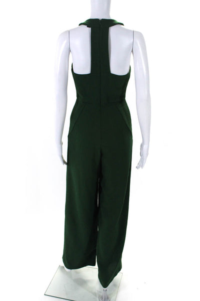 Black Halo Womens Crepe V Neck Wide Leg Racerback Jumpsuit Green Size 0