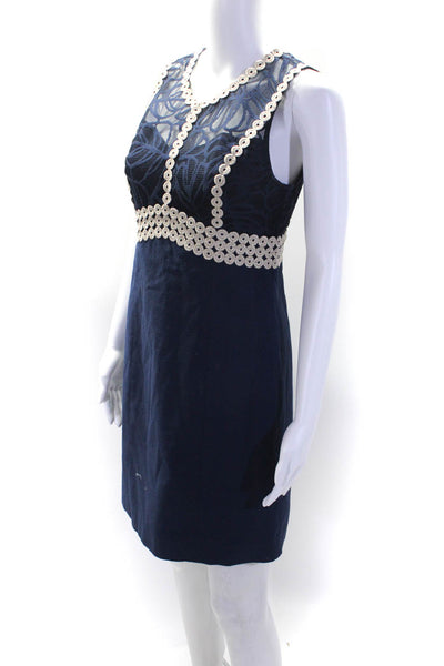 Lily Pulitzer Womens Sleeveless Lace Combo Metallic Trim Shift Dress Blue Size 2