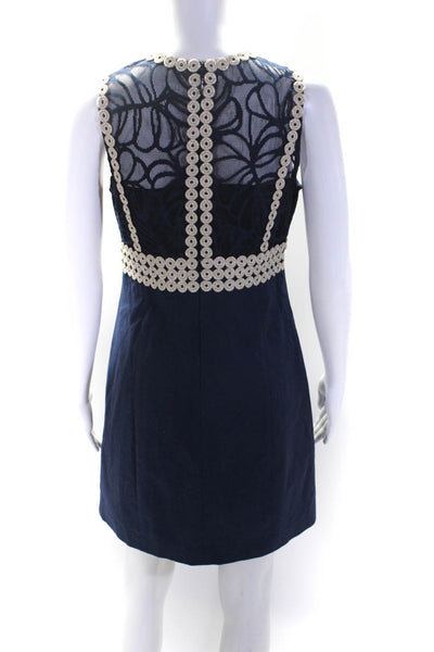 Lily Pulitzer Womens Sleeveless Lace Combo Metallic Trim Shift Dress Blue Size 2