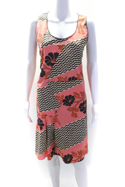 Marni Womens Cotton Abstract Print Patchwork Sleeveless Shift Dress Pink Size 44