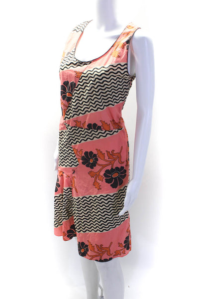 Marni Womens Cotton Abstract Print Patchwork Sleeveless Shift Dress Pink Size 44