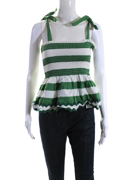 Kate Spade New York Womens Striped Tank Top Green White Cotton Size Extra Small