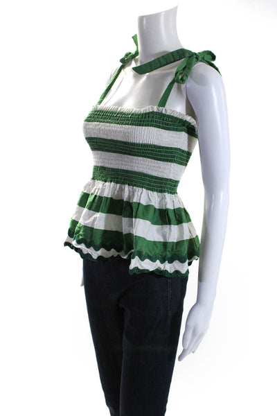 Kate Spade New York Womens Striped Tank Top Green White Cotton Size Extra Small