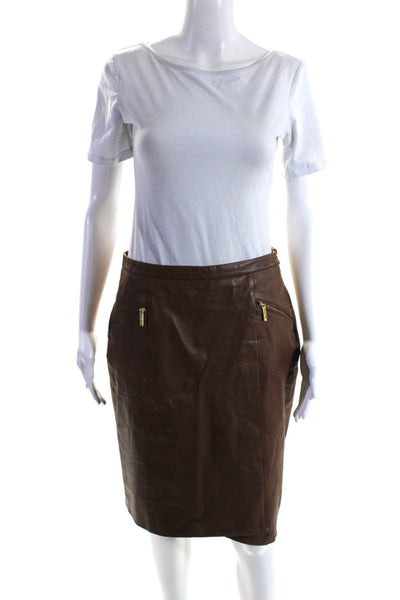 Michael Michael Kors Womens Leather Back Slit Pencil Skirt Brown Size 2